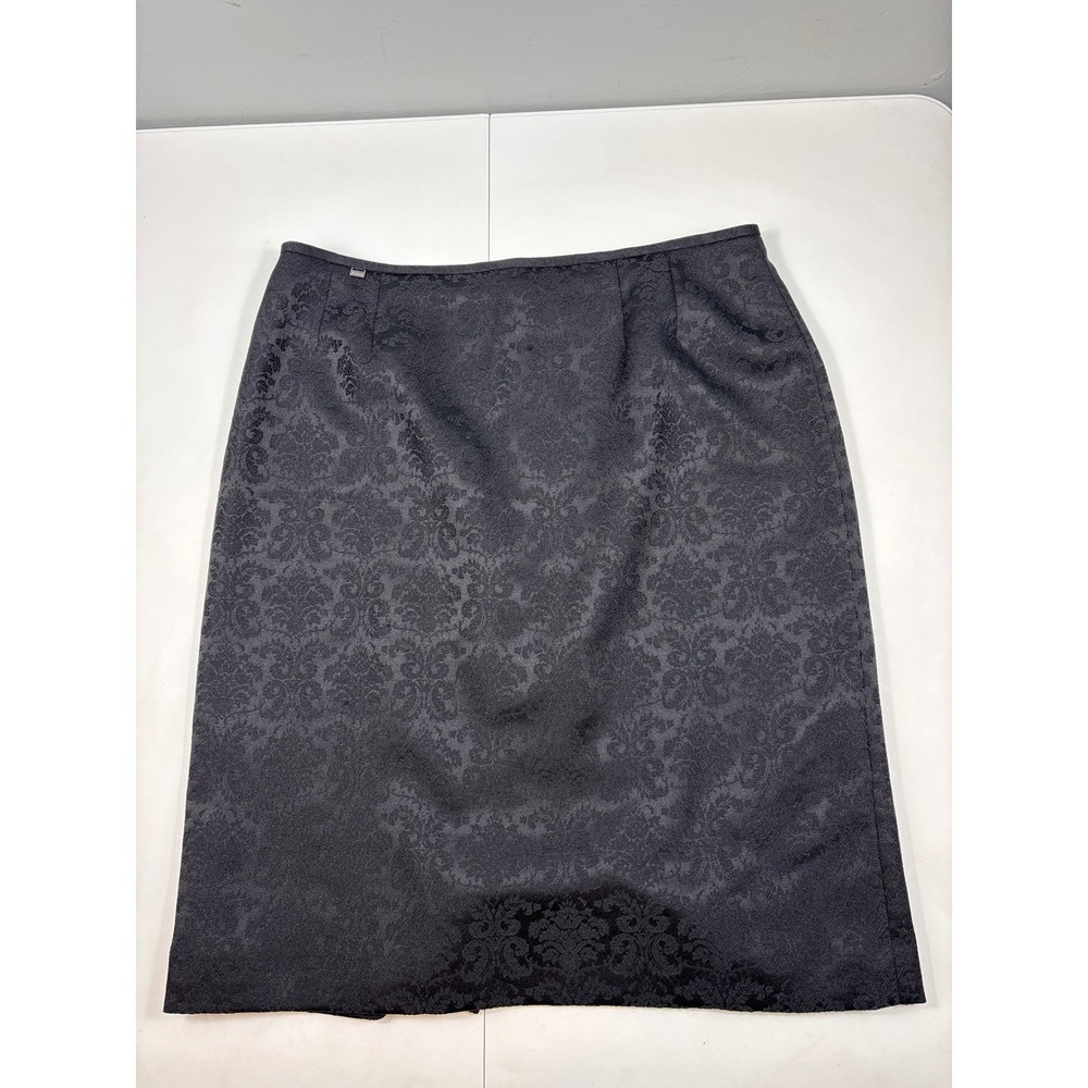 Stresa Black Damask Jacquard 2 Pc Skirt‎ Suit Womens 16 Lined Blazer Set